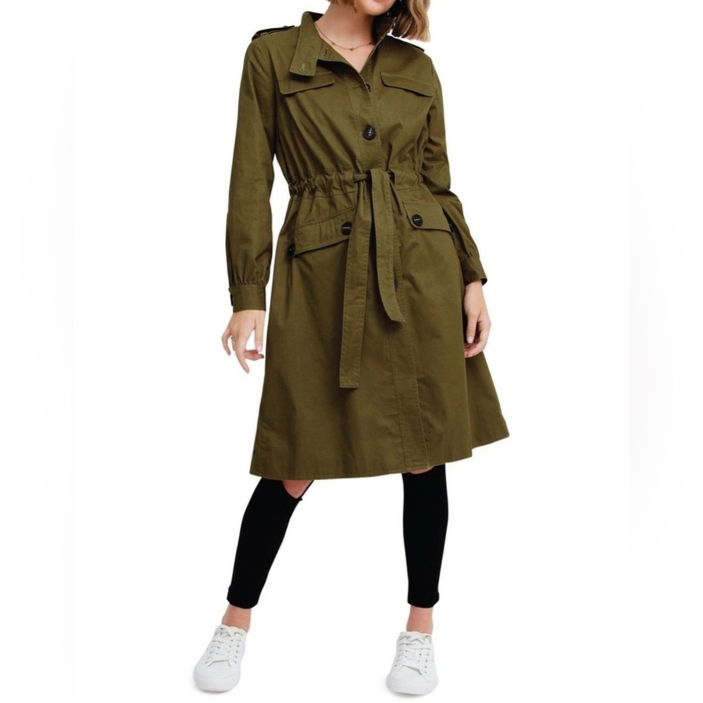 belle & bloom Utility Safari Fall Khaki Soft Texture Trench Coat with Belt